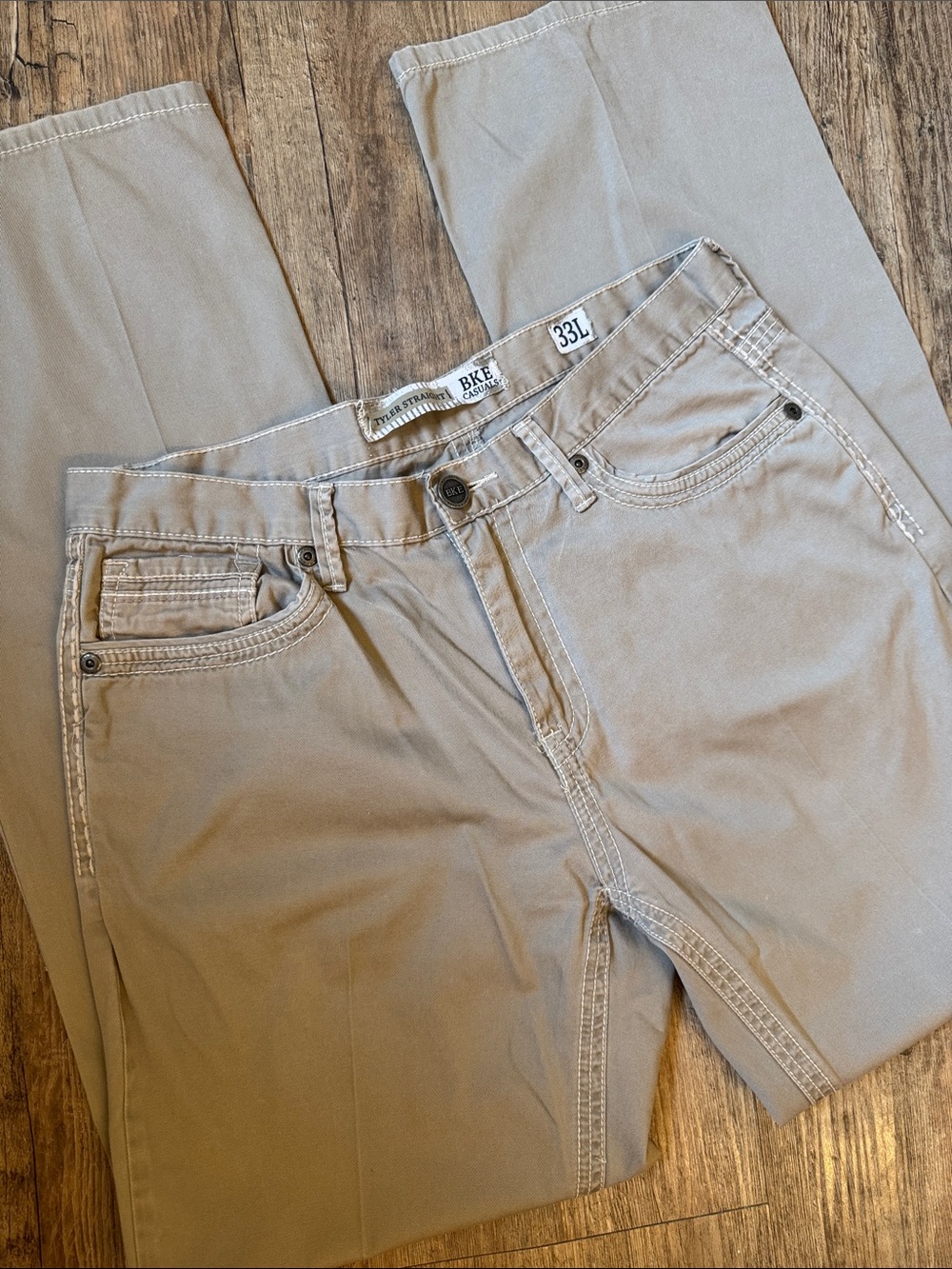BKE Men's Khaki/Tan Straight-Leg Chinos